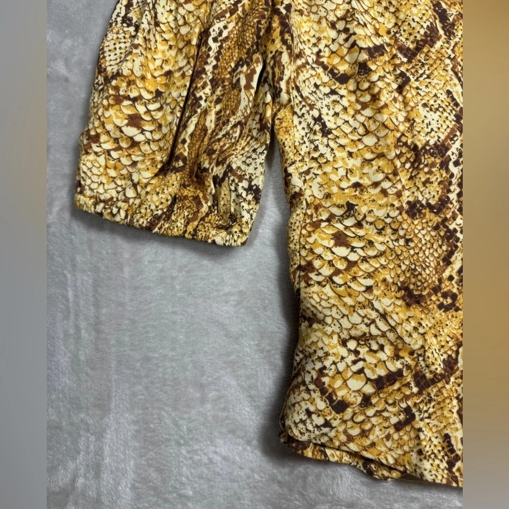 Reformation Eliana Boa Snakeskin Animal Print V Neck Button Front Blouse Small